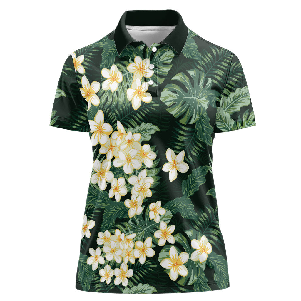 Hawaii Plumeria Tropical Leaves Women Polo Shirt Monstera Calathea Palm Fronds LT01 Female Green - Polynesian Pride