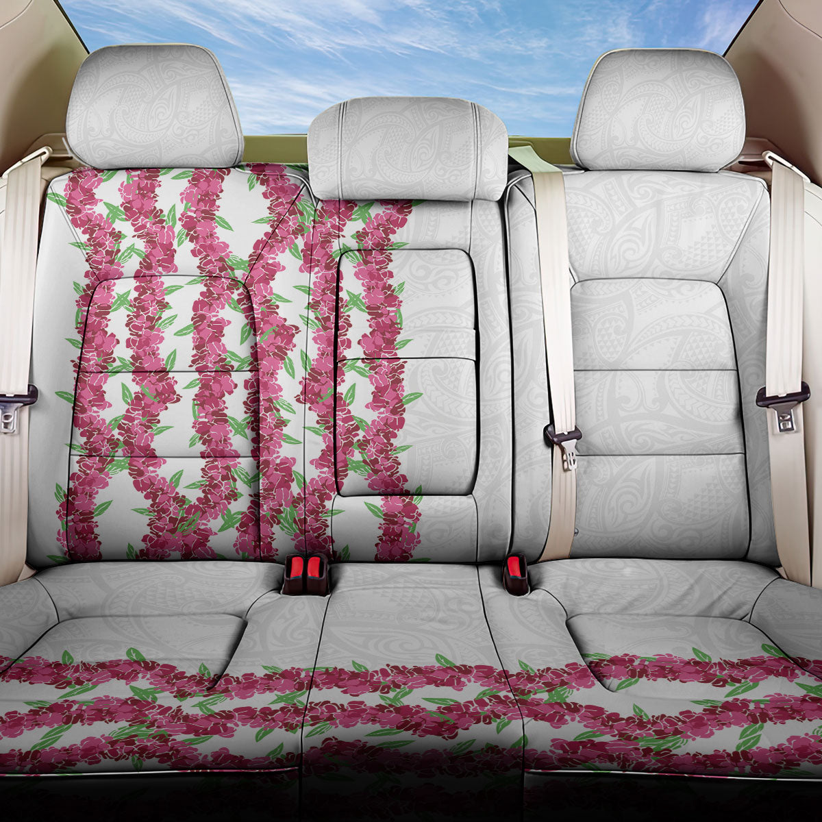 Hawaii Aalii Lei Back Car Seat Cover Aalii Ku Makani LT01 One Size White - Polynesian Pride