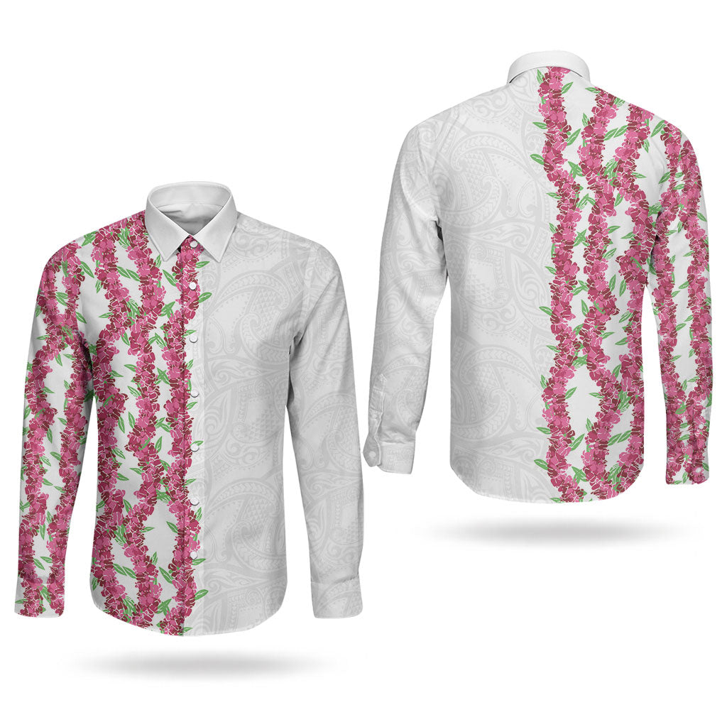 Hawaii Aalii Lei Couples Matching Off Shoulder Maxi Dress and Long Sleeve Button Shirt Aalii Ku Makani LT01 - Polynesian Pride