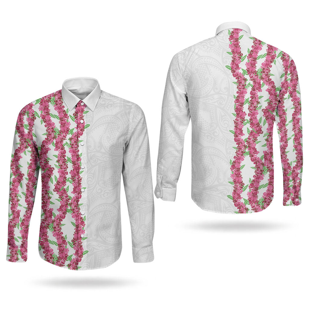 Hawaii Aalii Lei Couples Matching Puletasi and Long Sleeve Button Shirt Aalii Ku Makani LT01 - Polynesian Pride