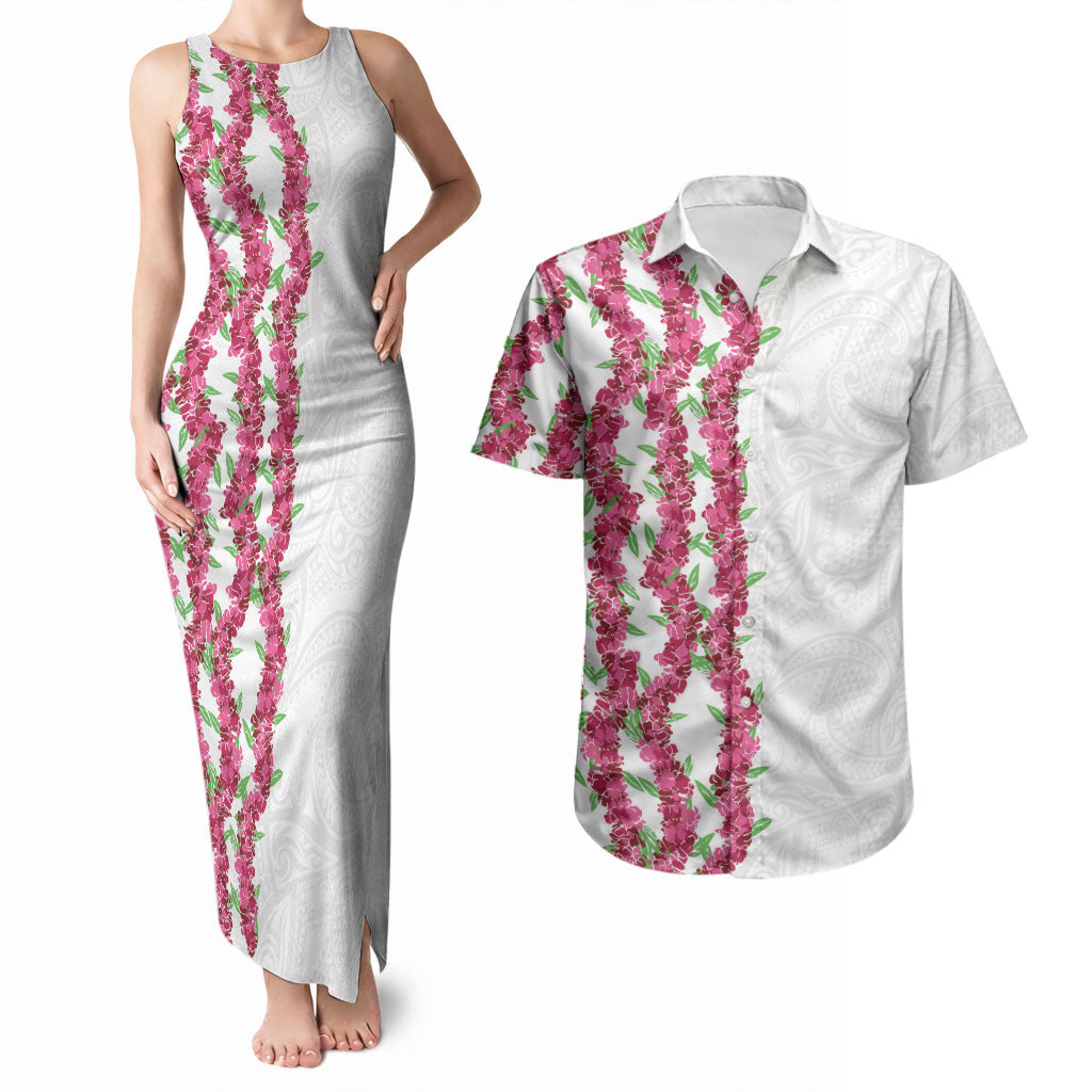 Hawaii Aalii Lei Couples Matching Tank Maxi Dress and Hawaiian Shirt Aalii Ku Makani LT01 White - Polynesian Pride