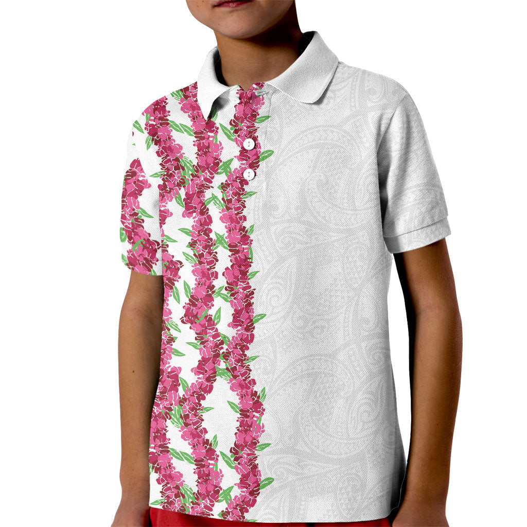 Hawaii Aalii Lei Kid Polo Shirt Aalii Ku Makani LT01 Kid White - Polynesian Pride