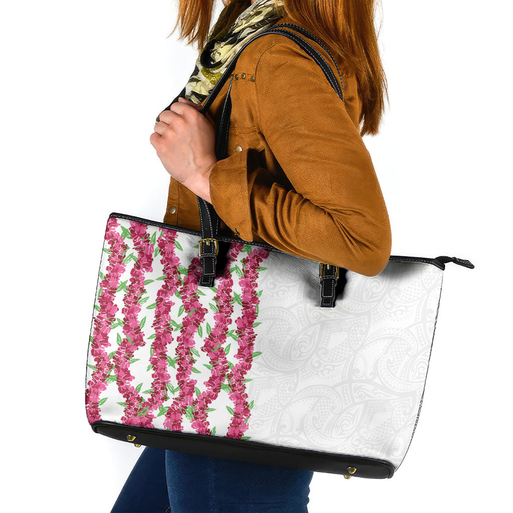 Hawaii Aalii Lei Leather Tote Bag Aalii Ku Makani LT01 White - Polynesian Pride