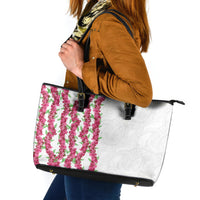 Hawaii Aalii Lei Leather Tote Bag Aalii Ku Makani LT01 White - Polynesian Pride