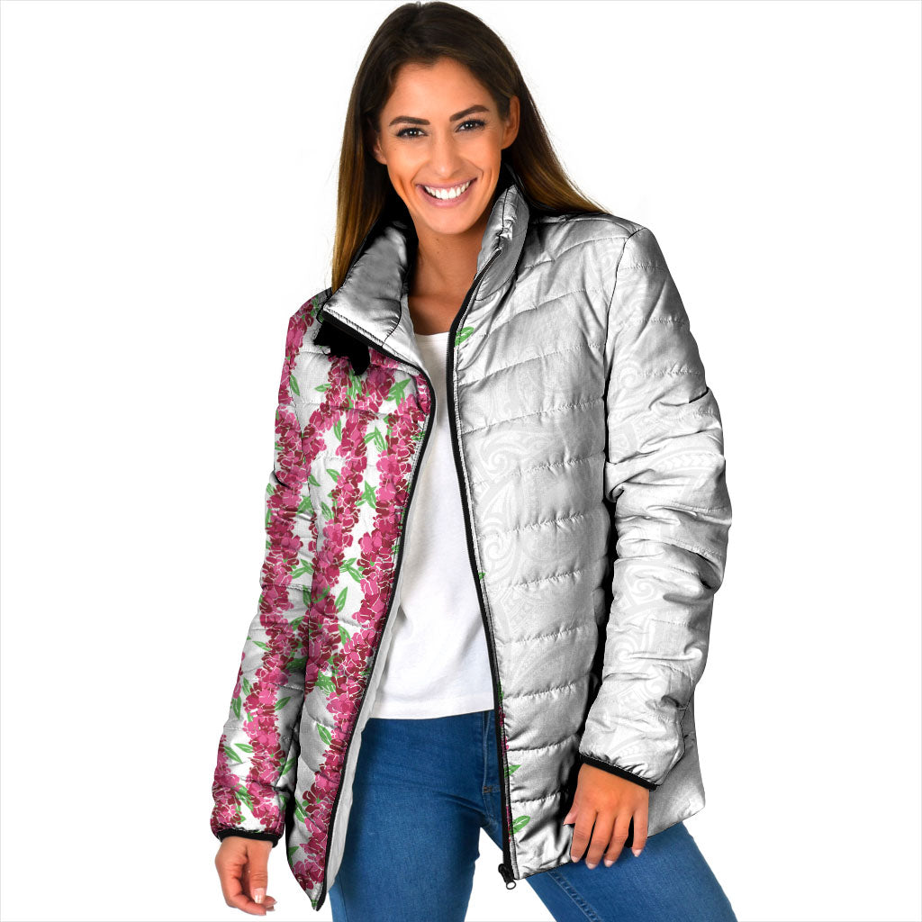 Hawaii Aalii Lei Padded Jacket Aalii Ku Makani LT01 Women White - Polynesian Pride