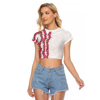 Hawaii Aalii Lei Raglan Cropped T Shirt Aalii Ku Makani LT01 Female White - Polynesian Pride