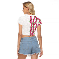 Hawaii Aalii Lei Raglan Cropped T Shirt Aalii Ku Makani LT01 - Polynesian Pride