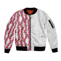 Hawaii Aalii Lei Sleeve Zip Bomber Jacket Aalii Ku Makani LT01 Unisex White - Polynesian Pride