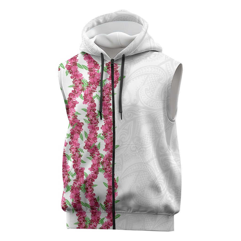 Hawaii Aalii Lei Sleeveless Zip Hoodie Aalii Ku Makani LT01 White - Polynesian Pride