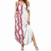 Hawaii Aalii Lei Summer Maxi Dress Aalii Ku Makani LT01 Women White - Polynesian Pride