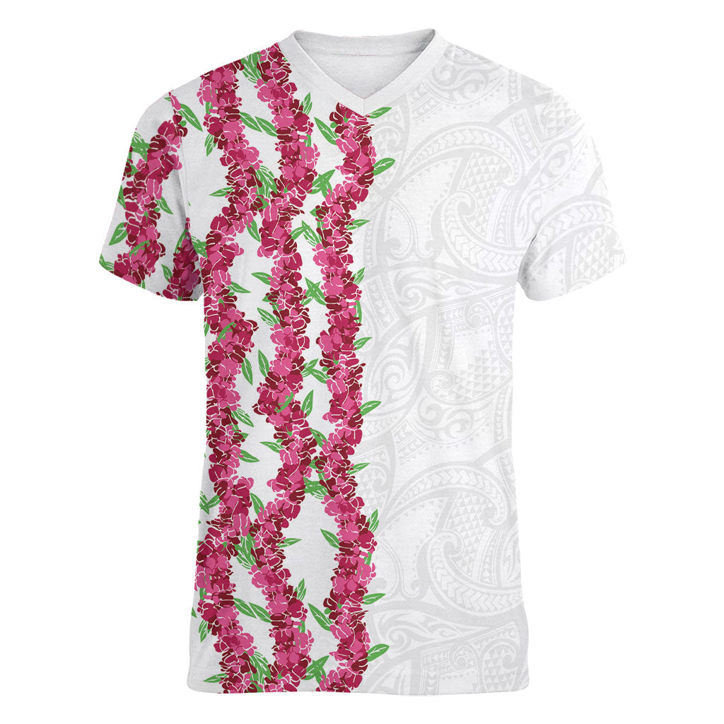 Hawaii Aalii Lei Women V-Neck T-Shirt Aalii Ku Makani LT01 Female White - Polynesian Pride