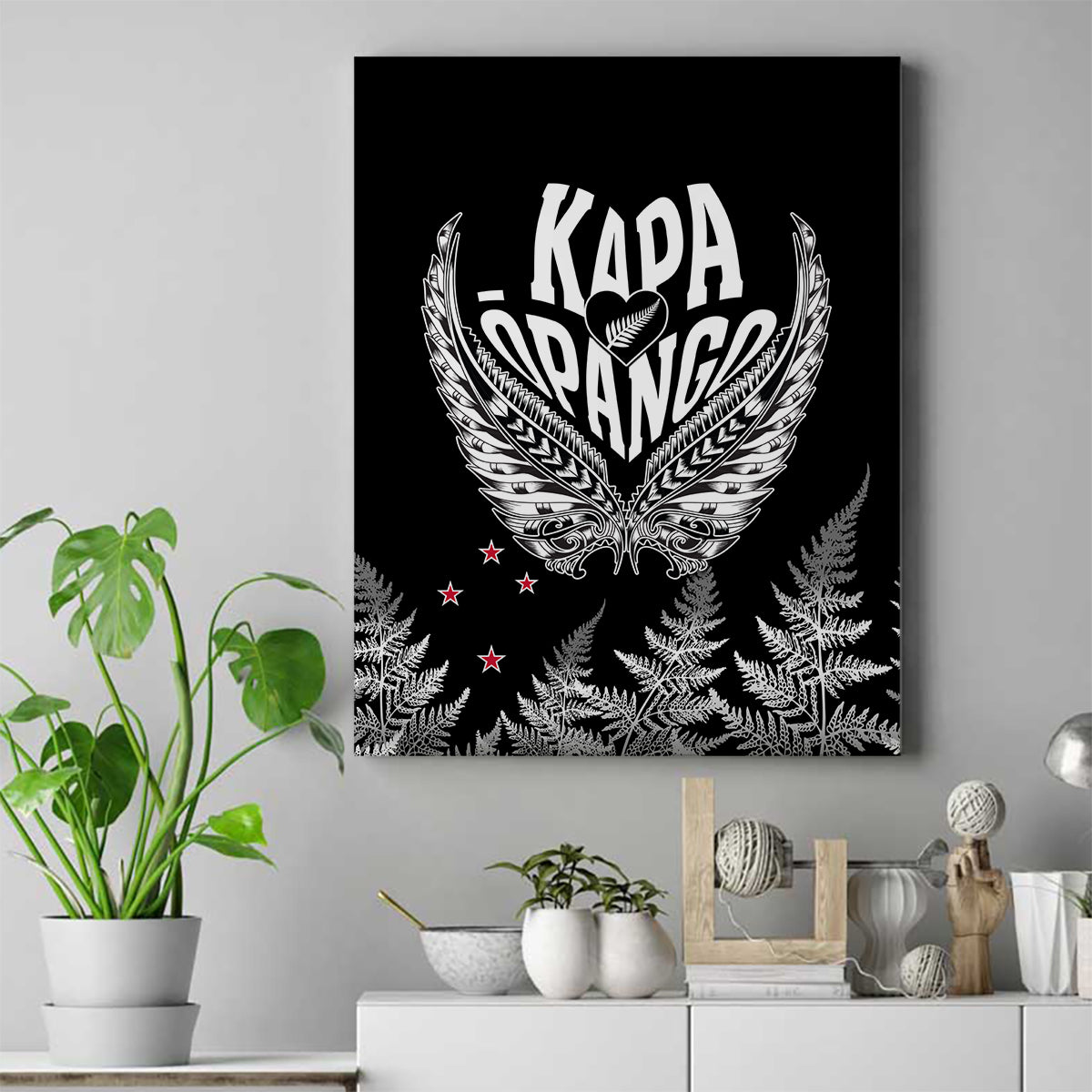 New Zealand Rugby Canvas Wall Art NZ Opango Forever Silver Fern Heart LT01 Black - Polynesian Pride