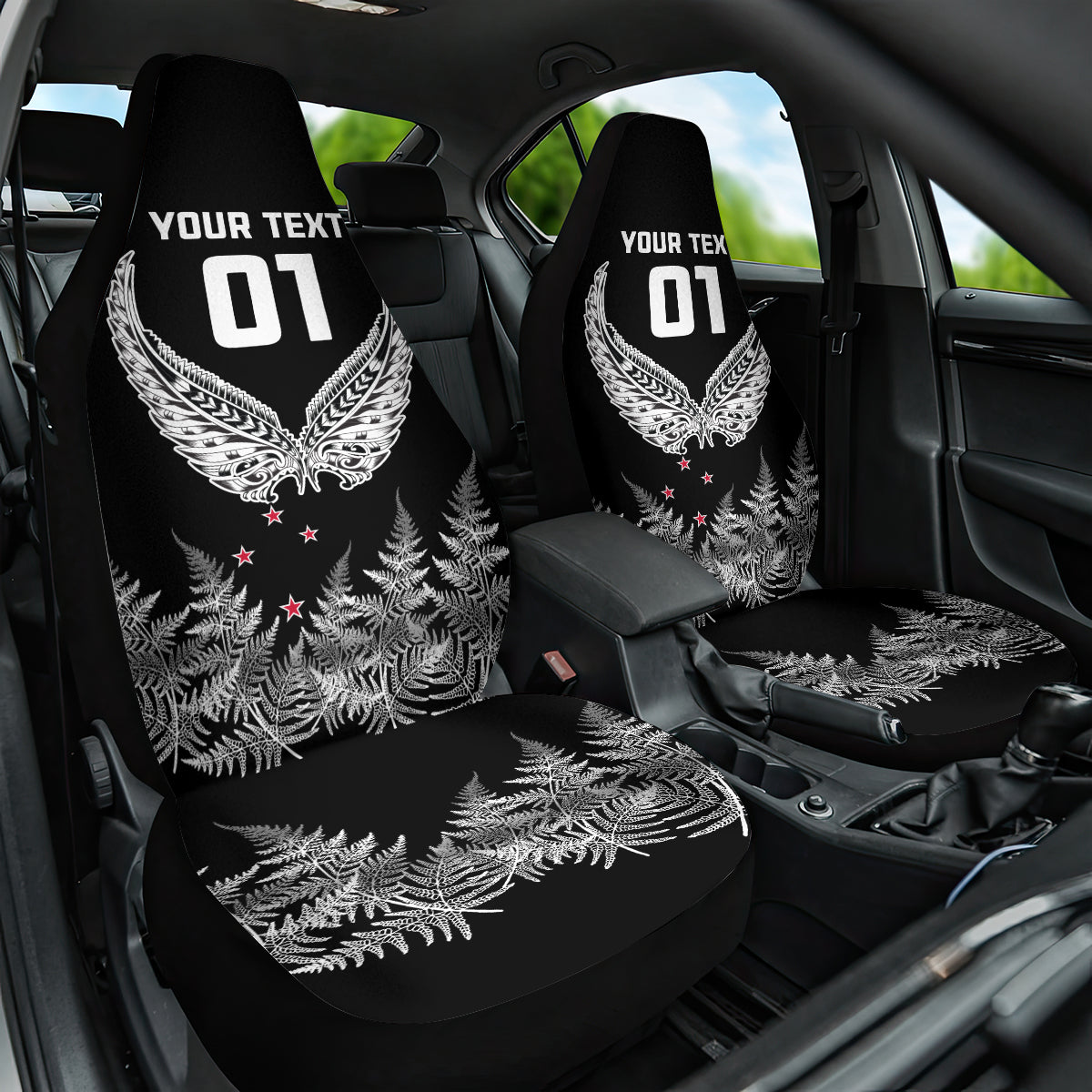 New Zealand Rugby Car Seat Cover NZ Opango Forever Silver Fern Heart LT01 One Size Black - Polynesian Pride