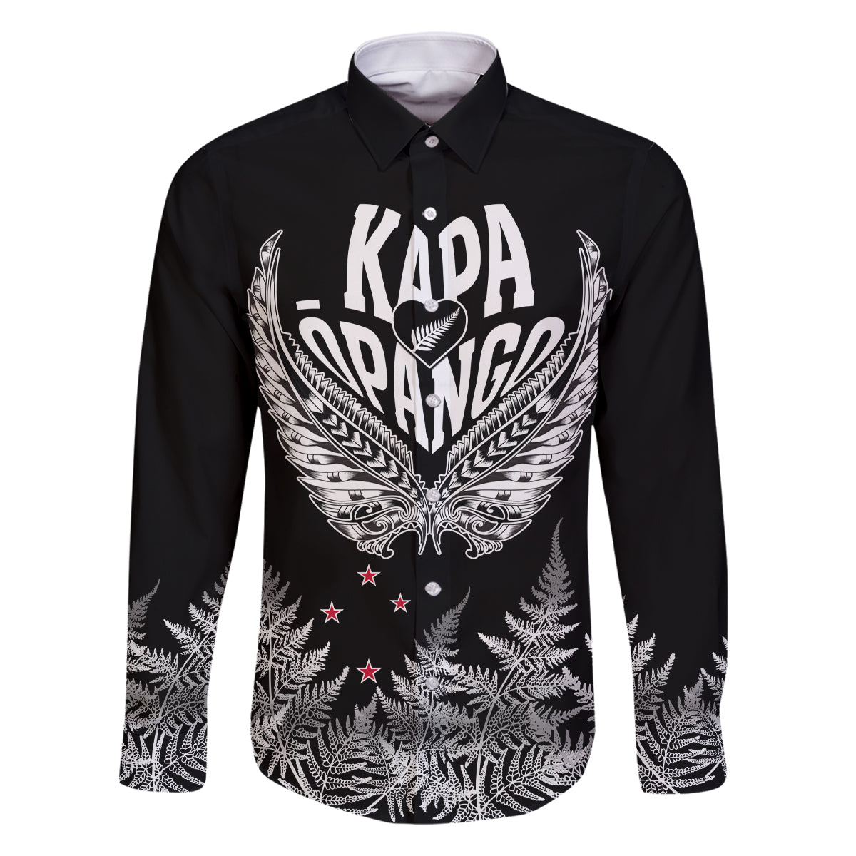 Custom New Zealand Rugby Family Matching Mermaid Dress and Hawaiian Shirt NZ Opango Forever Silver Fern Heart LT01 Dad's Shirt - Long Sleeve Black - Polynesian Pride