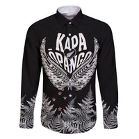 Custom New Zealand Rugby Family Matching Mermaid Dress and Hawaiian Shirt NZ Opango Forever Silver Fern Heart LT01 Dad's Shirt - Long Sleeve Black - Polynesian Pride