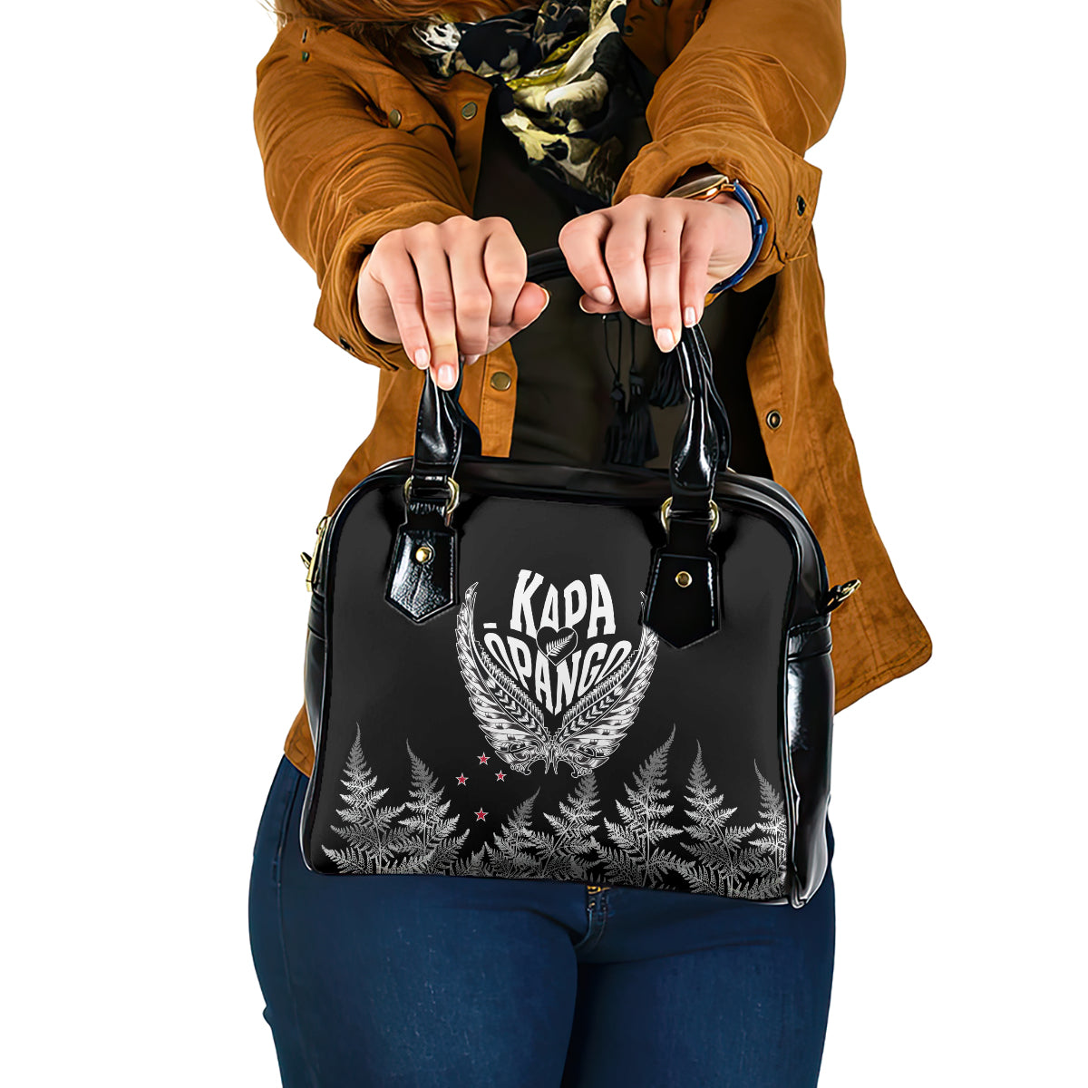 New Zealand Rugby Shoulder Handbag NZ Opango Forever Silver Fern Heart LT01 One Size Black - Polynesian Pride