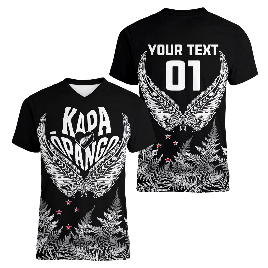 Custom New Zealand Rugby Women V Neck T Shirt NZ Opango Forever Silver Fern Heart LT01 - Polynesian Pride