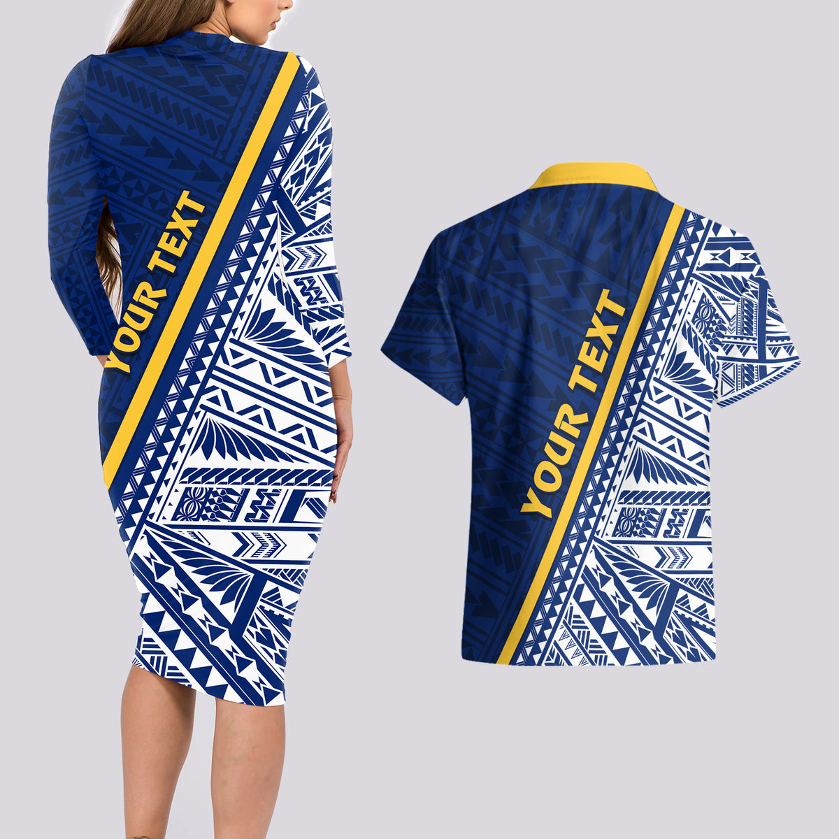 Nauru Independence Day Couples Matching Long Sleeve Bodycon Dress and Hawaiian Shirt Repubrikin Naoero Gods Will First LT01 - Polynesian Pride