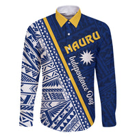 Nauru Independence Day Family Matching Off Shoulder Short Dress and Hawaiian Shirt Repubrikin Naoero Gods Will First LT01 Dad's Shirt - Long Sleeve Blue - Polynesian Pride