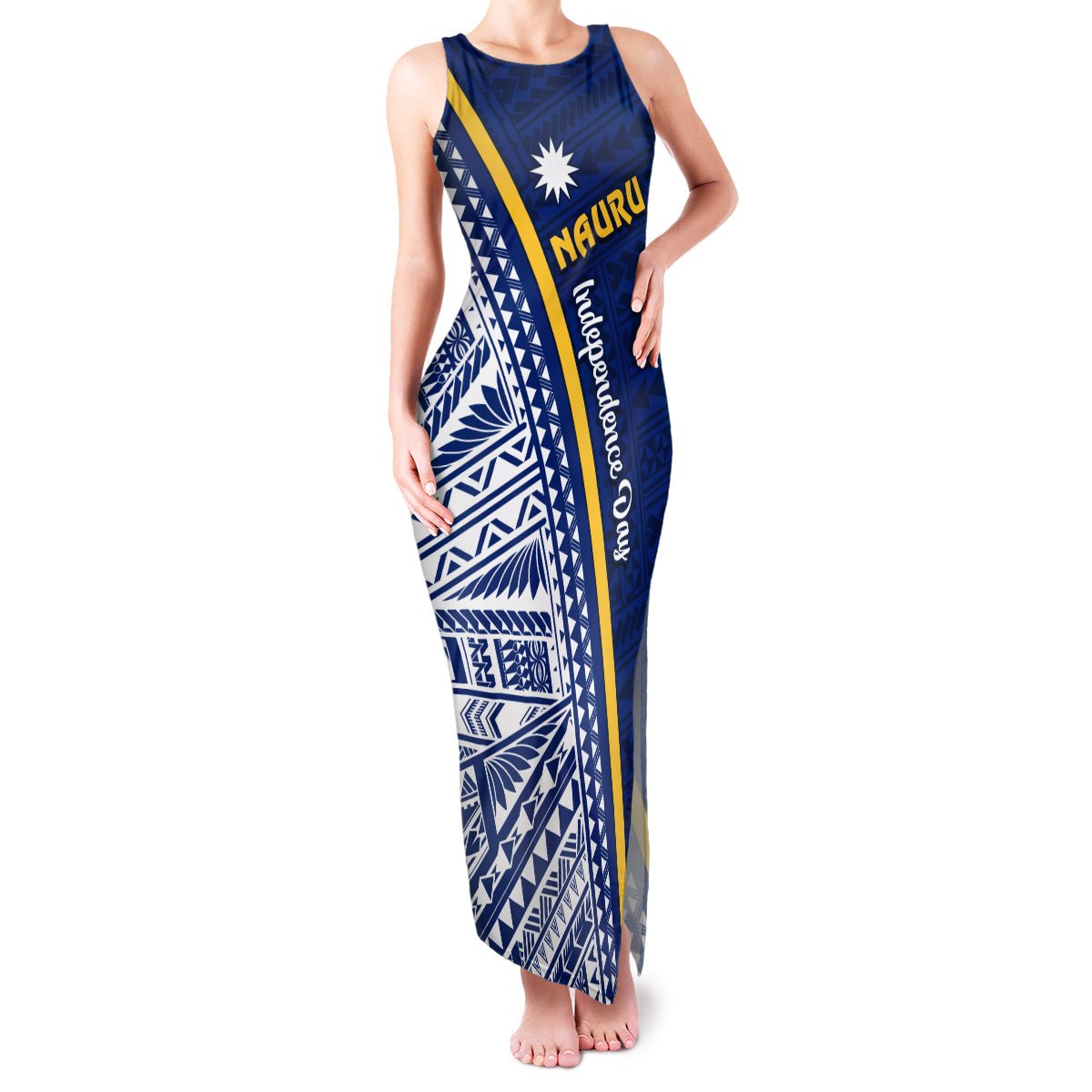 Nauru Independence Day Family Matching Tank Maxi Dress and Hawaiian Shirt Repubrikin Naoero Gods Will First LT01 Mom's Dress Blue - Polynesian Pride