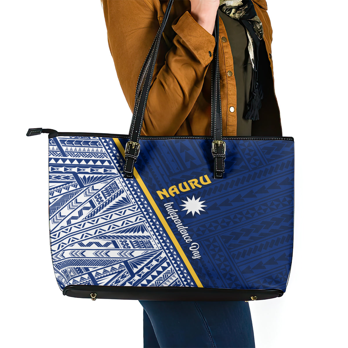 Nauru Independence Day Leather Tote Bag Repubrikin Naoero Gods Will First LT01 - Polynesian Pride