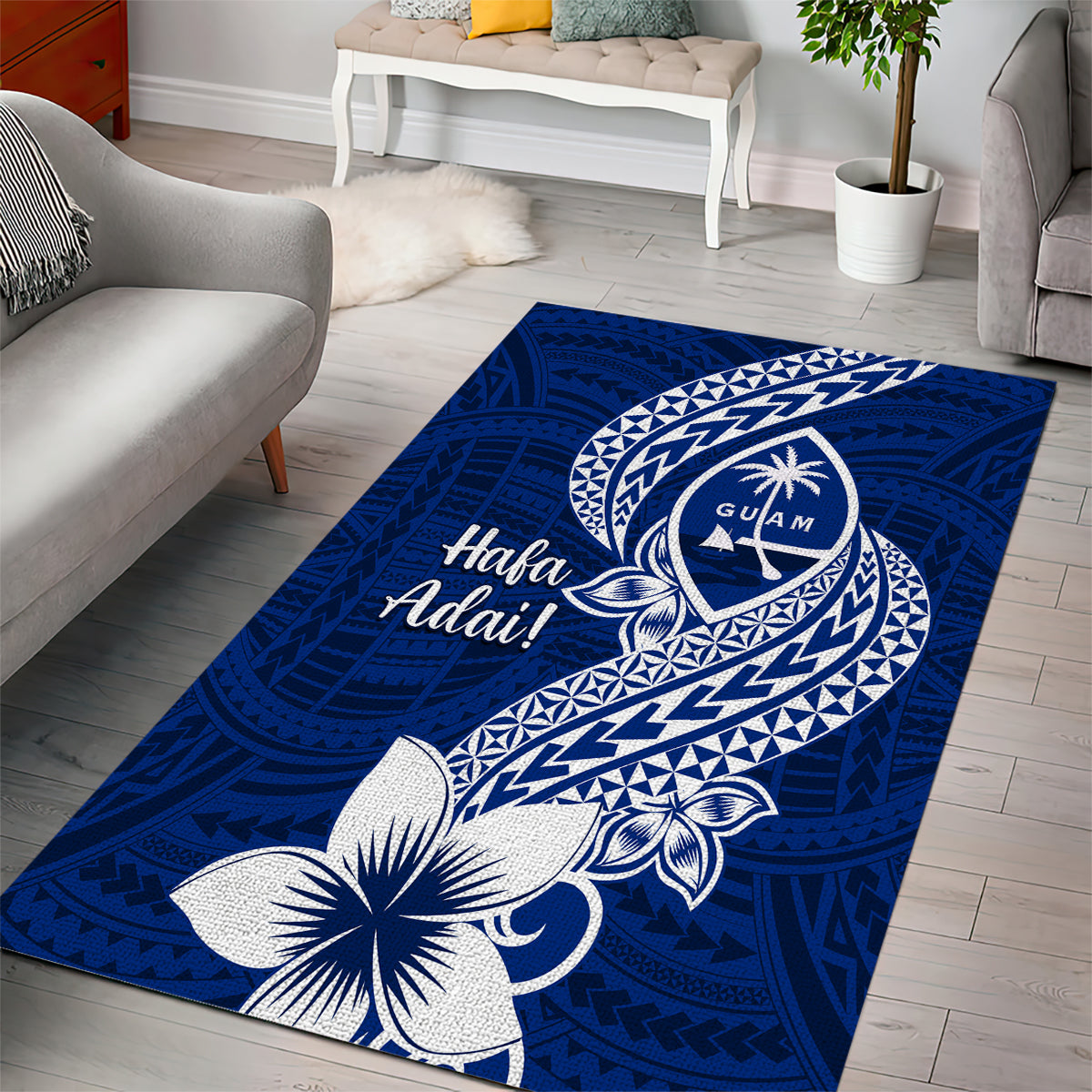 Hafa Adai Guam Area Rug Polynesian Floral Blue Pattern LT01 - Polynesian Pride