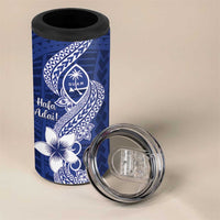 Hafa Adai Guam 4 in 1 Can Cooler Tumbler Polynesian Floral Blue Pattern