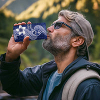 Hafa Adai Guam 4 in 1 Can Cooler Tumbler Polynesian Floral Blue Pattern