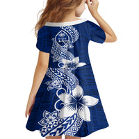 Hafa Adai Guam Kid Short Sleeve Dress Polynesian Floral Blue Pattern LT01 - Polynesian Pride