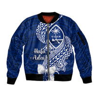 Hafa Adai Guam Sleeve Zip Bomber Jacket Polynesian Floral Blue Pattern LT01 Unisex Blue - Polynesian Pride