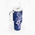 Hafa Adai Guam Tumbler With Handle Polynesian Floral Blue Pattern