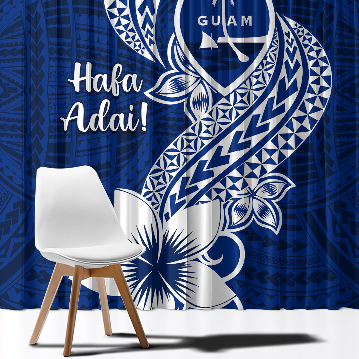 Hafa Adai Guam Window Curtain Polynesian Floral Blue Pattern LT01 - Polynesian Pride