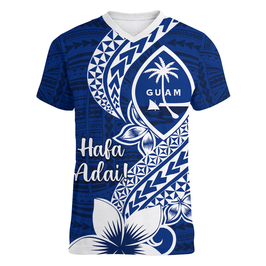 Hafa Adai Guam Women V Neck T Shirt Polynesian Floral Blue Pattern LT01 Female Blue - Polynesian Pride