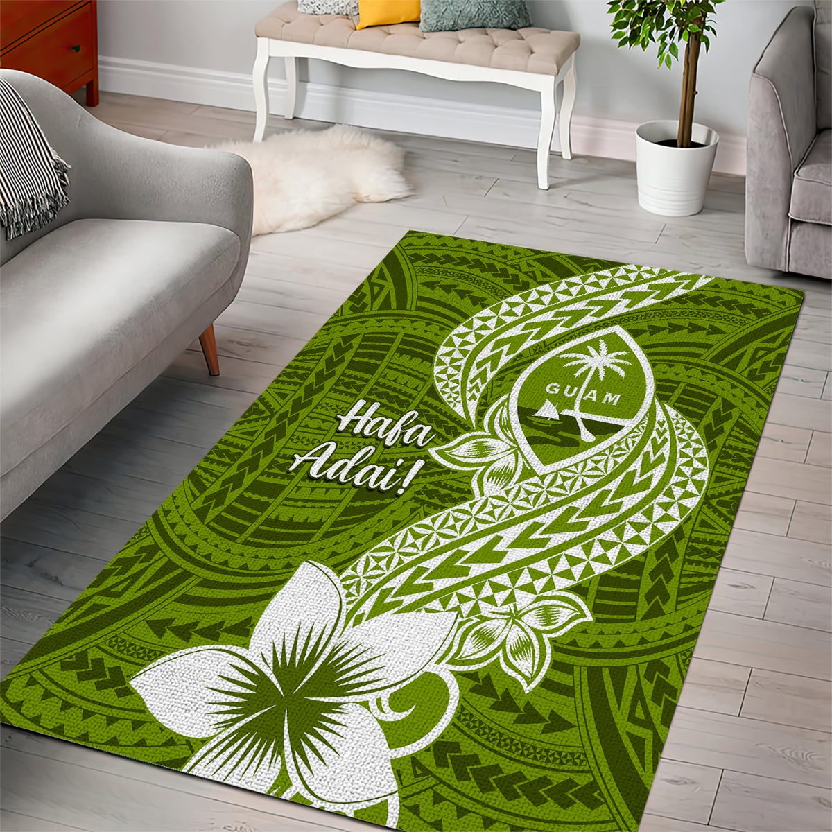 Hafa Adai Guam Area Rug Polynesian Olive Green Blue Pattern LT01 - Polynesian Pride