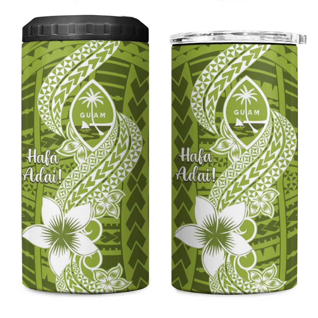 Hafa Adai Guam 4 in 1 Can Cooler Tumbler Polynesian Olive Green Blue Pattern