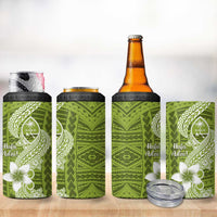 Hafa Adai Guam 4 in 1 Can Cooler Tumbler Polynesian Olive Green Blue Pattern