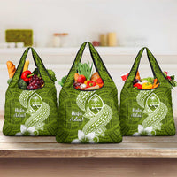 Hafa Adai Guam Grocery Bag Polynesian Olive Green Blue Pattern