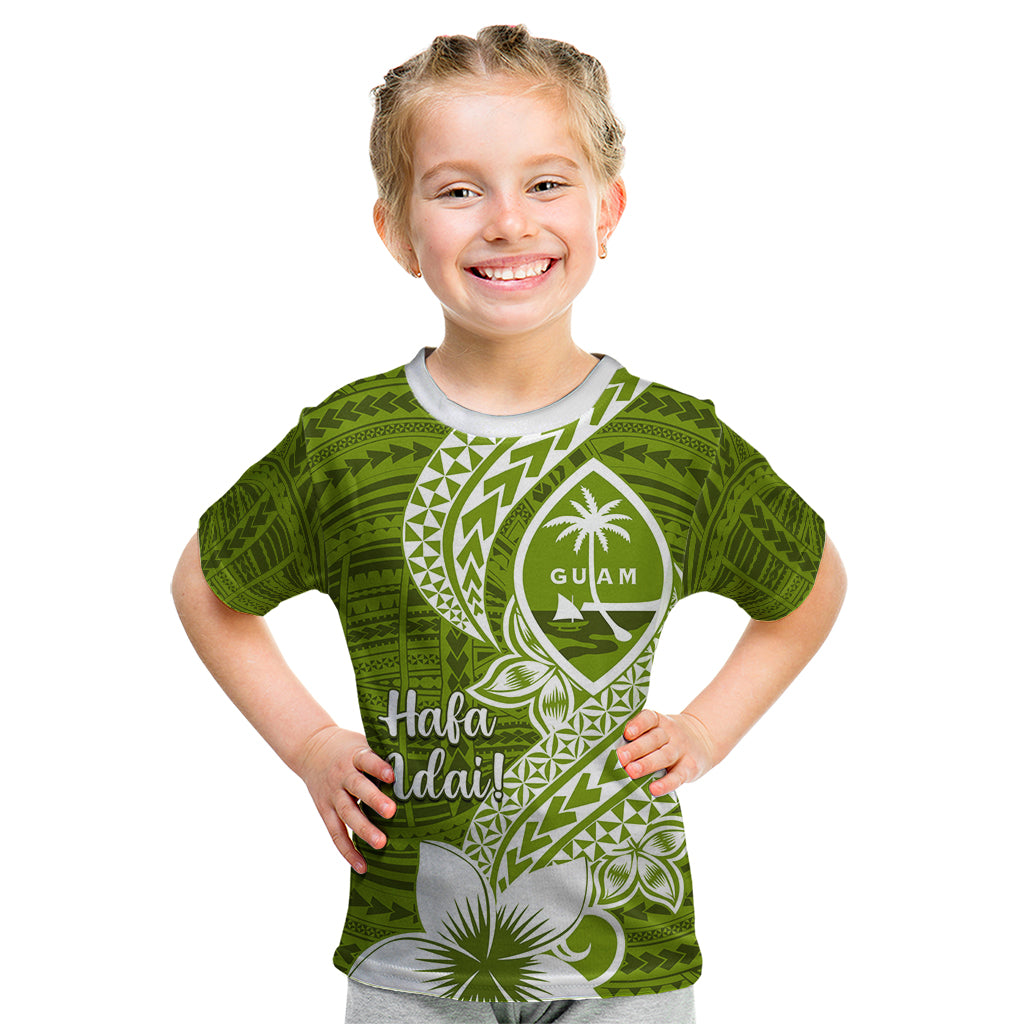 Hafa Adai Guam Kid T Shirt Polynesian Olive Green Blue Pattern LT01 Green - Polynesian Pride