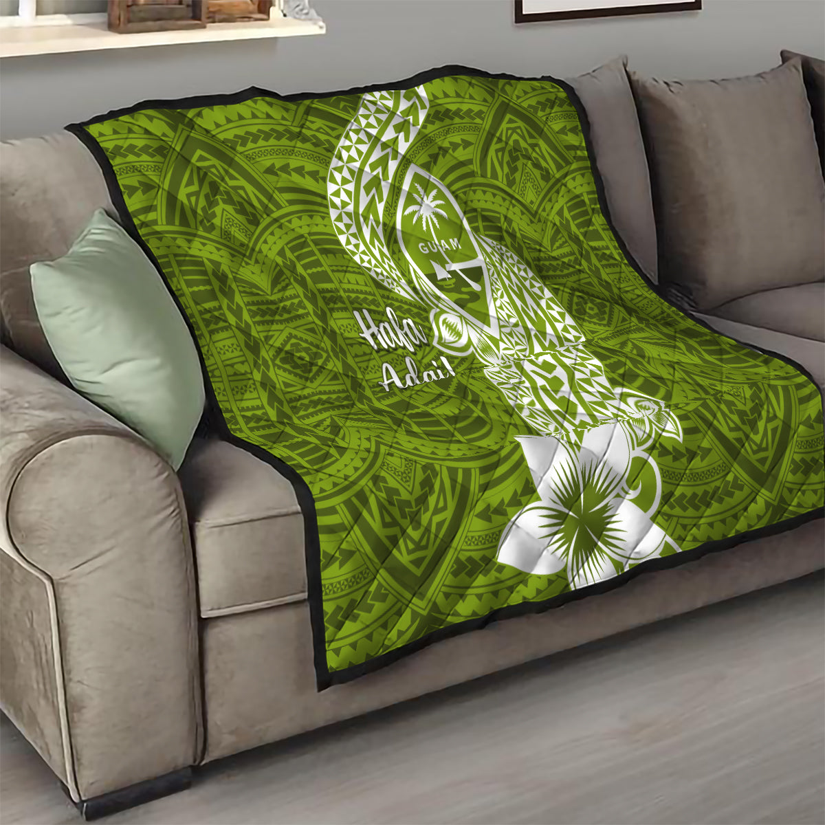 Hafa Adai Guam Quilt Polynesian Olive Green Blue Pattern LT01 - Polynesian Pride