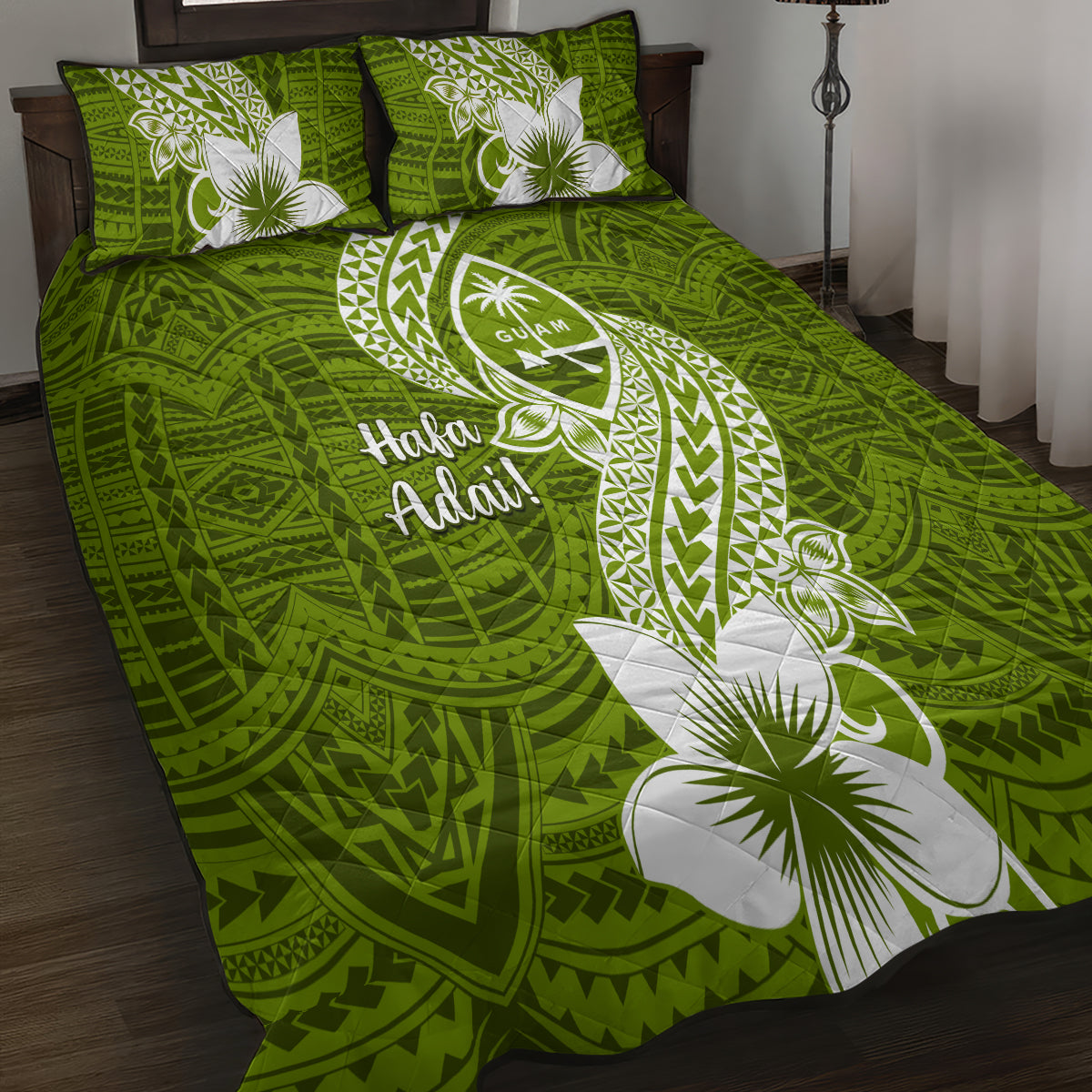 Hafa Adai Guam Quilt Bed Set Polynesian Olive Green Blue Pattern LT01 - Polynesian Pride