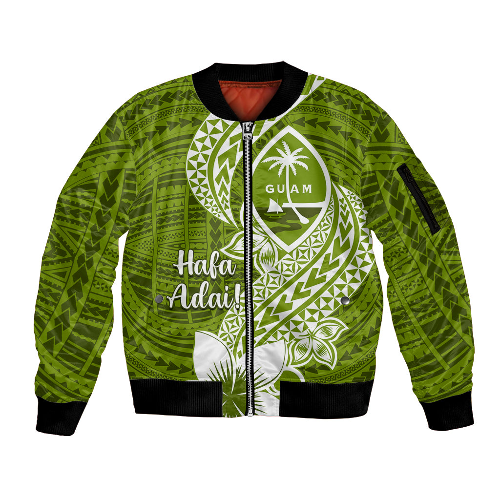 Hafa Adai Guam Sleeve Zip Bomber Jacket Polynesian Olive Green Blue Pattern LT01 Unisex Green - Polynesian Pride