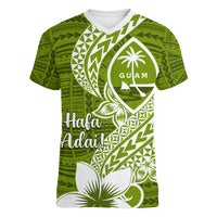 Hafa Adai Guam Women V Neck T Shirt Polynesian Olive Green Blue Pattern LT01 Female Green - Polynesian Pride