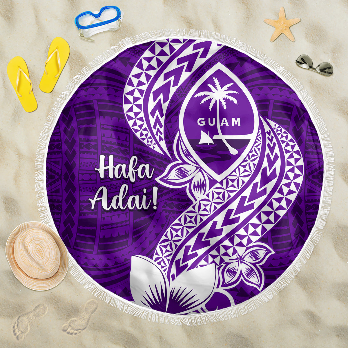 Hafa Adai Guam Beach Blanket Polynesian Floral Purple Pattern LT01 One Size 150cm Purple - Polynesian Pride