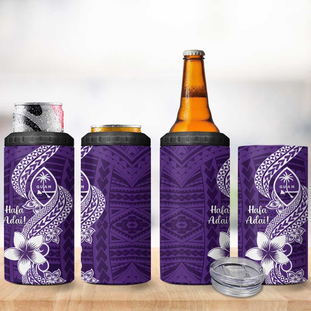 Hafa Adai Guam 4 in 1 Can Cooler Tumbler Polynesian Floral Purple Pattern