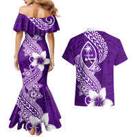Hafa Adai Guam Couples Matching Mermaid Dress and Hawaiian Shirt Polynesian Floral Purple Pattern LT01 - Polynesian Pride
