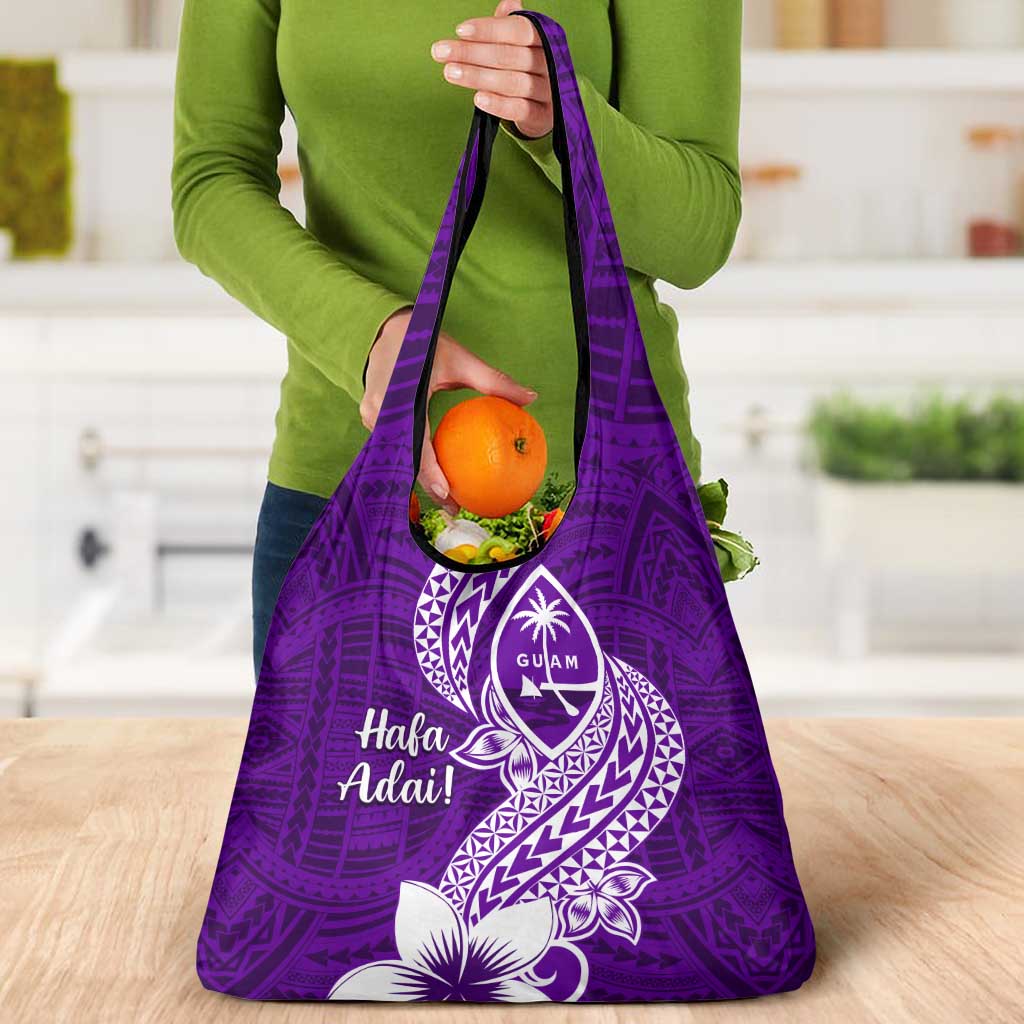 Hafa Adai Guam Grocery Bag Polynesian Floral Purple Pattern