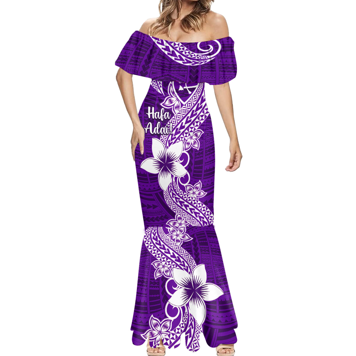 Hafa Adai Guam Mermaid Dress Polynesian Floral Purple Pattern LT01 - Polynesian Pride
