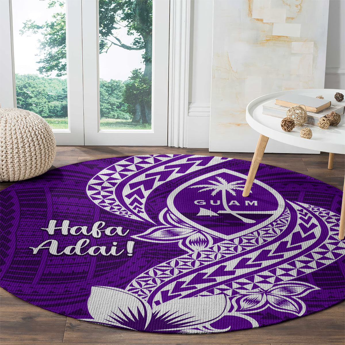 Hafa Adai Guam Round Carpet Polynesian Floral Purple Pattern LT01 - Polynesian Pride