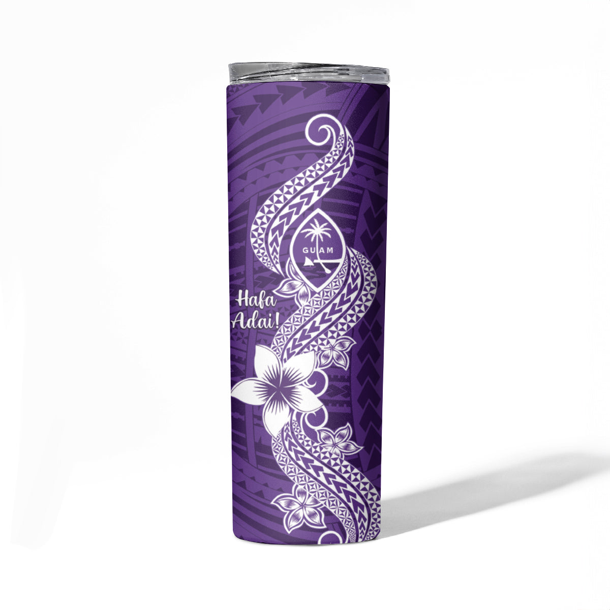 Hafa Adai Guam Skinny Tumbler Polynesian Floral Purple Pattern