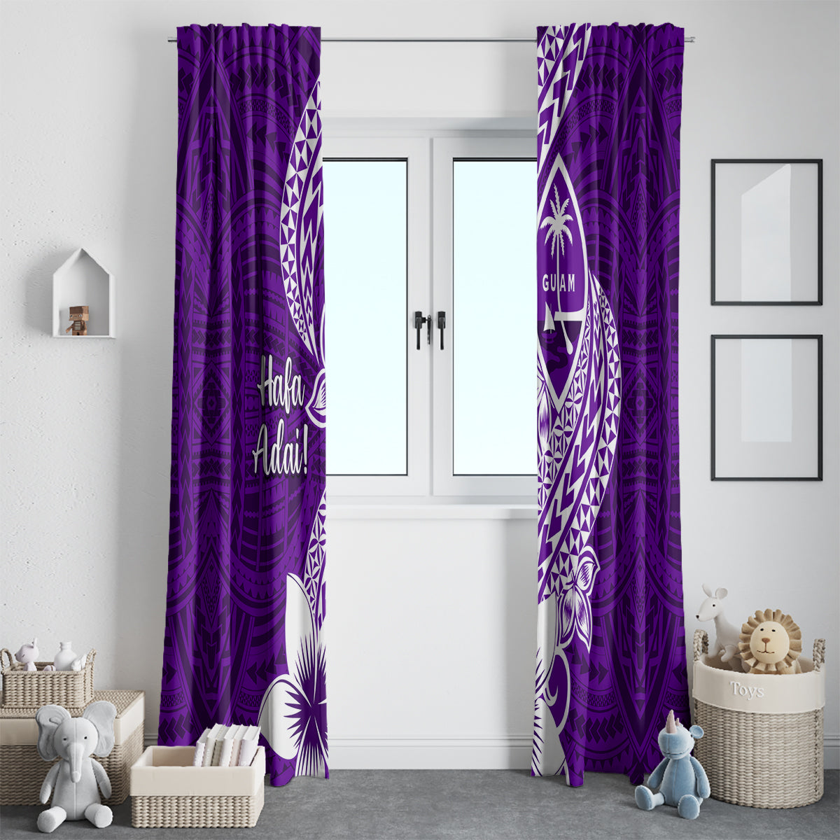 Hafa Adai Guam Window Curtain Polynesian Floral Purple Pattern LT01 - Polynesian Pride